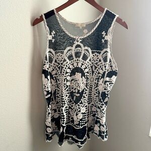 Capri Sleeveless Heavily Embroidered Cotton Blend Cover Up Top Size Medium